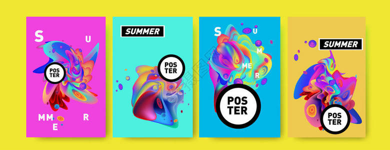 多彩夏日海报设计模板夏季液体和流体背景图片