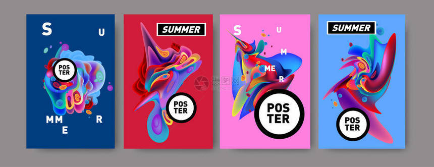 多彩夏日海报设计模板夏季液体和流体背景图片