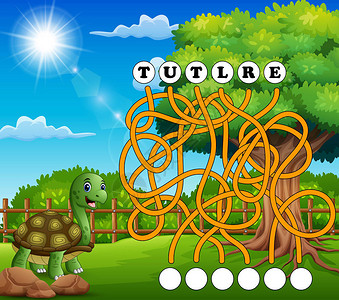 游戏龟迷宫的矢量图解找到了这个词的方法图片