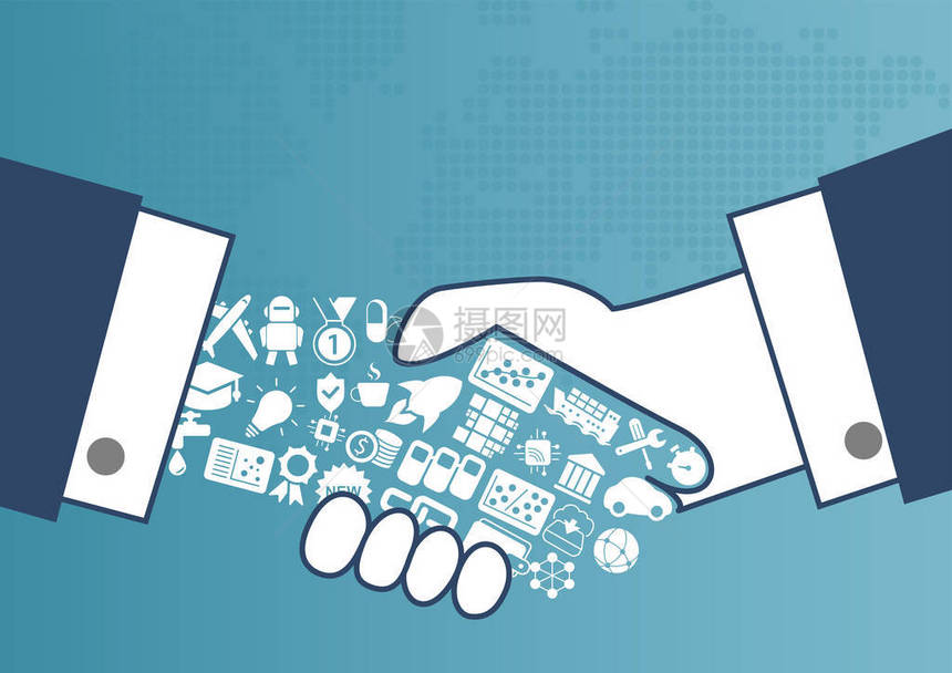 数字启用的全球贸易概念与商界男士握手说明图片