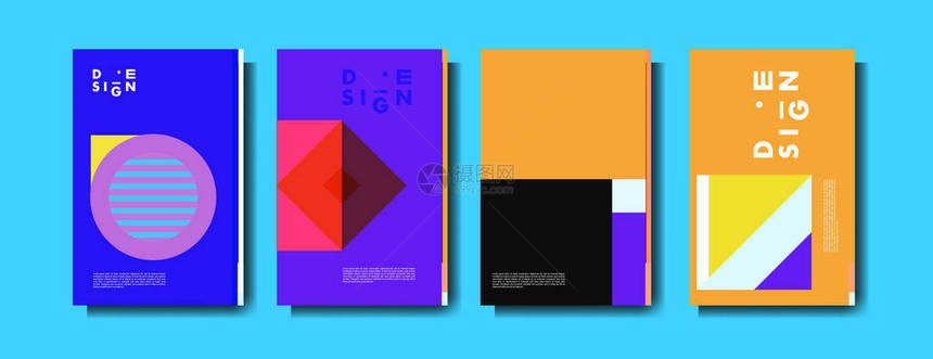 抽象彩色拼贴海报设计模板酷的几何封面设计矢量和海报模板图片
