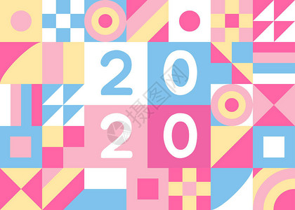 2020年喜迎鼠打招呼明信片平面风格设计矢量插图与几何色彩元素和数字图片