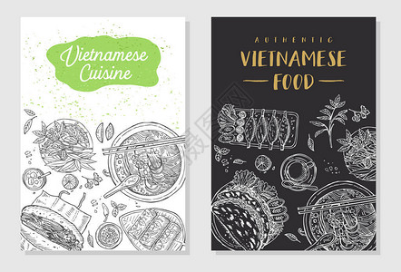 越南食品传单设计线图形矢量插背景图片