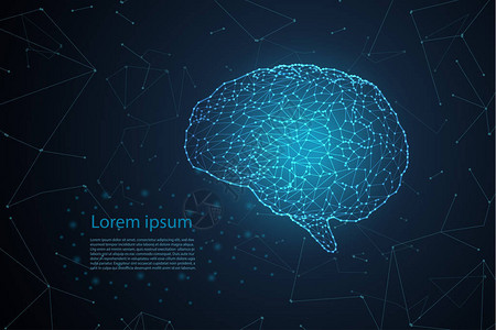 使用蓝色多边形脑矢量插图的人工背景图片