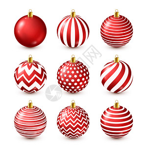 圣诞闪亮的红色球设置装饰冬季12月假期贺卡或元素背景图片