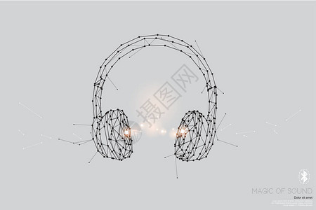 噪声污染耳机的粒子几何线和点插画
