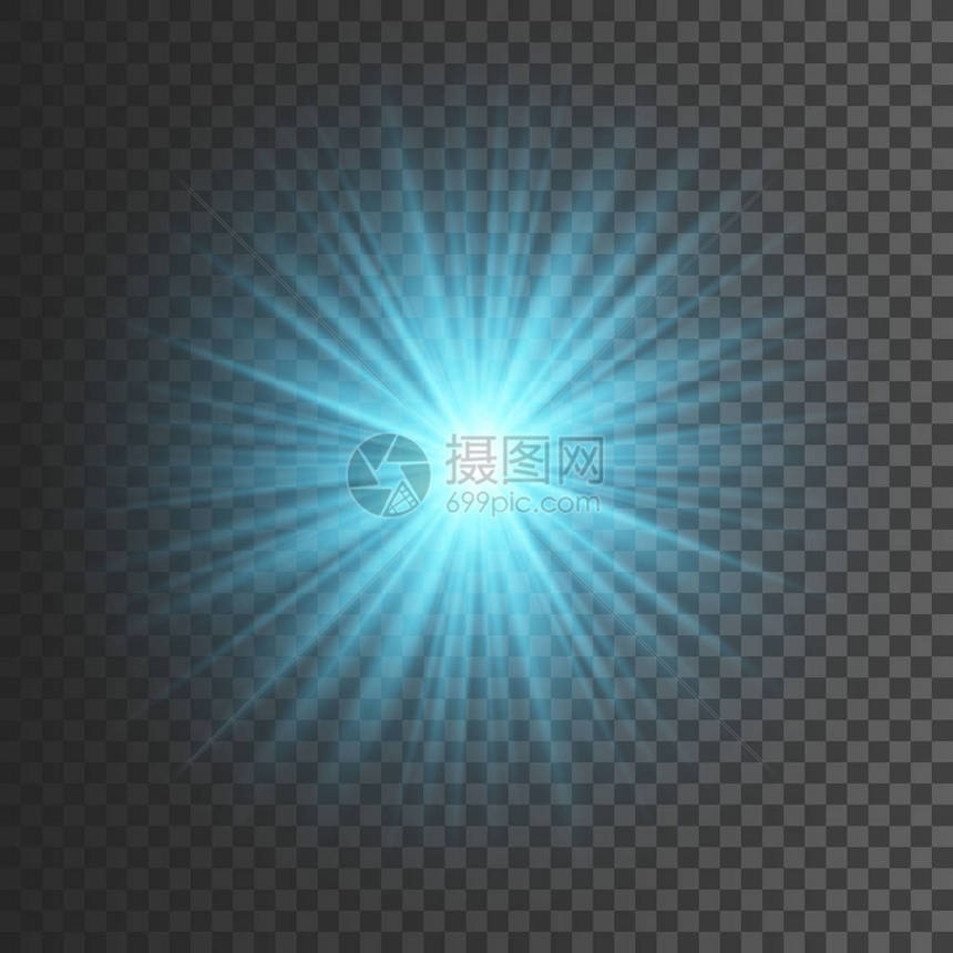 透明辉光效应星星闪耀着蓝色的闪光矢量图图片