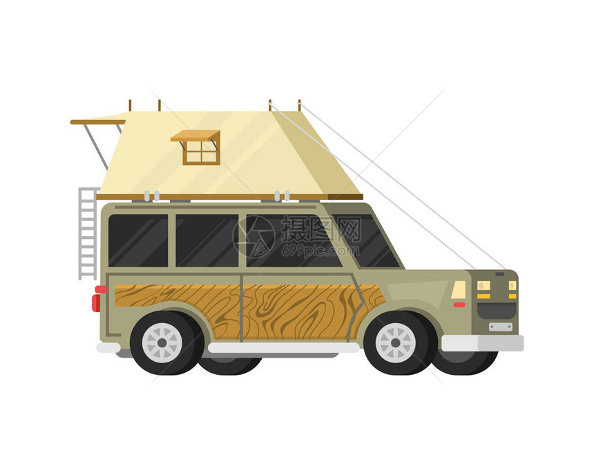 拖车或家庭rv露营大篷车用于户外娱乐和旅行的旅游巴士和帐篷移动家庭卡车越野车交叉旅游交通公路旅行休闲车图片