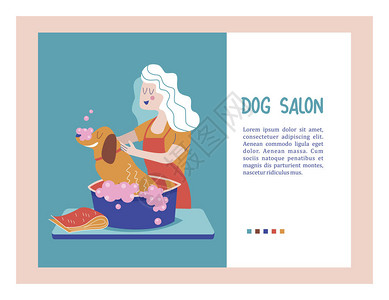 可爱的狗在美容沙龙矢量插图宠物美发造型和美容店宠物商店的狗和图片