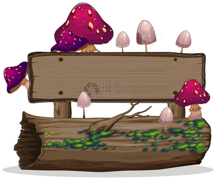 木制横幅插图上的蘑菇图片