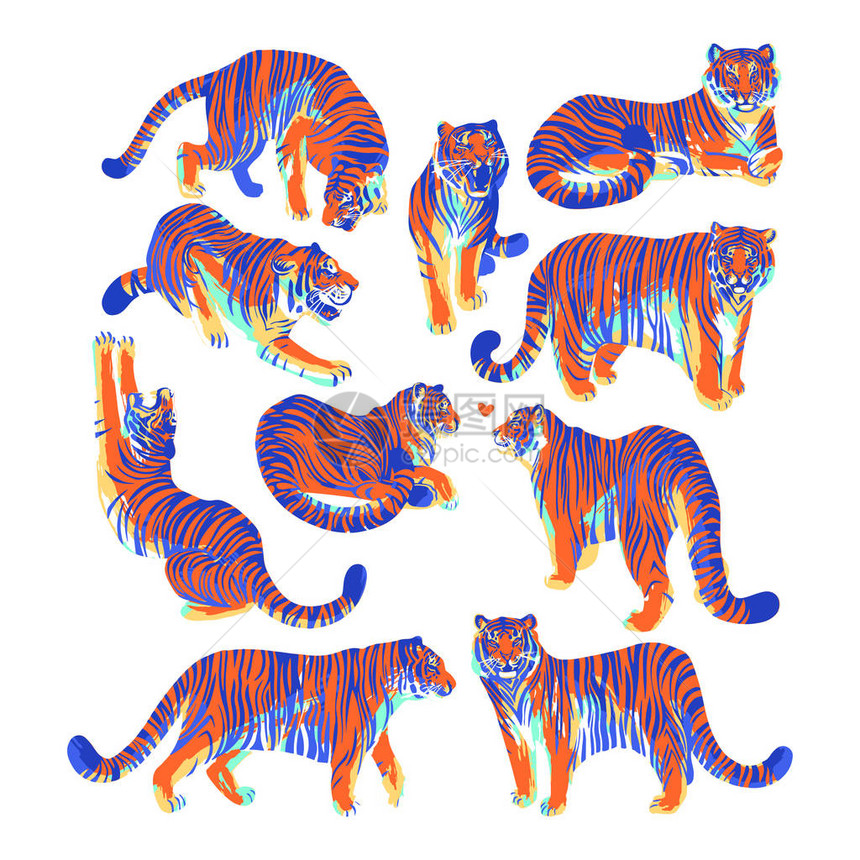 不同姿势的老虎图形收集图片