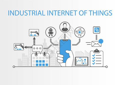 工业物联网概念手拿现代无挡板智能手机高清图片