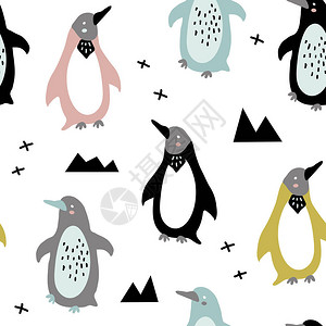 以有趣的幼企鹅为织物和纺织工具的图片