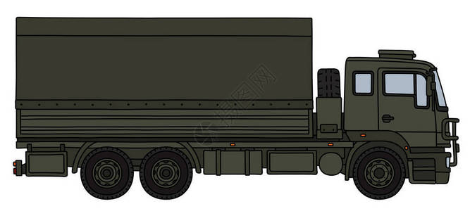 一辆深绿色军用卡车的手绘图背景图片