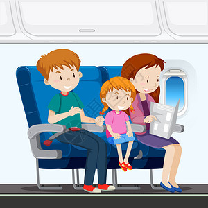 硬座飞机插图上的家庭插画