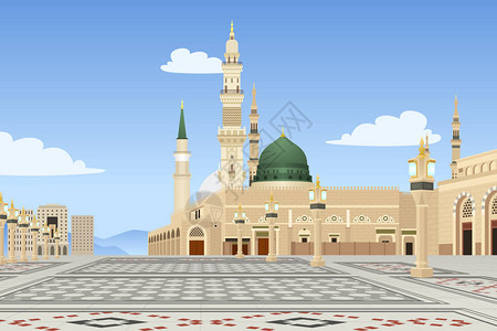 凯鲁万大清真寺沙特阿拉伯麦地那清真寺的矢量图插画