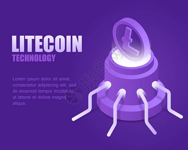 cryptocurrency概念Litecoin技术矢量插图等距亮块密码货币登陆页面数字区块链和加密货币设计图片
