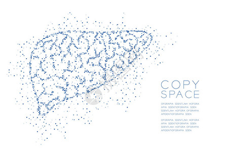 肝脏形状抽象几何方块像素图案医学器官概念设计蓝色插图与白色背景分离复制空间矢量EPS10背景图片