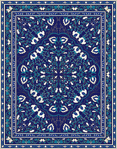 东方抽象装饰地毯纺织品的彩色模板带框架的蓝色图案图片