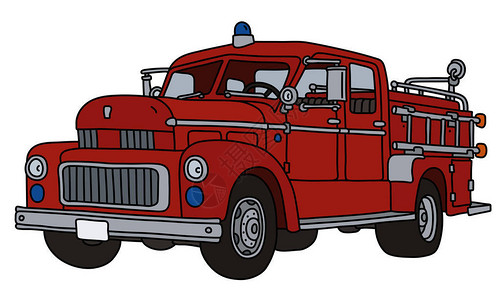 救火车旧红色消防车矢量手绘图插画