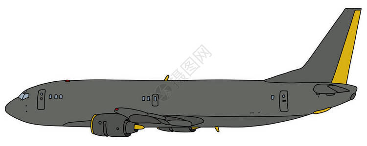 灰色军用大型喷气式飞机矢量手绘图背景图片