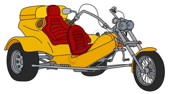 一辆黄色重型机动三轮车的手绘图背景图片