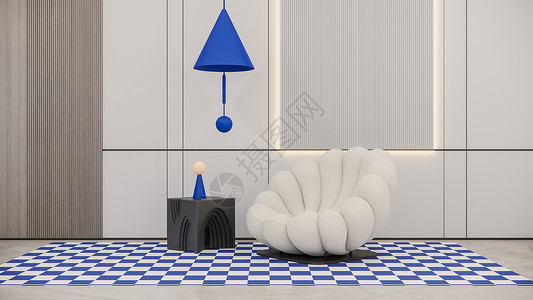 3D格子冬日波普风格懒人沙发场景设计图片