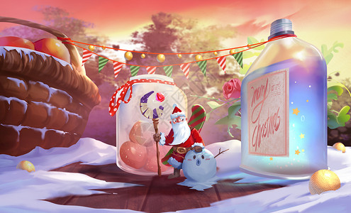 雪莉酒欢度圣诞的圣诞老人和雪人插画