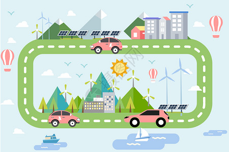 绿化城市新能源城市环保绿化插画