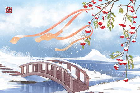 冬至大雪郊外木桥图片