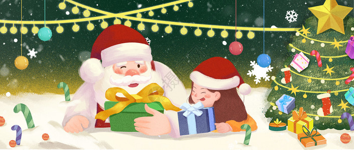 圣诞老人小孩圣诞老人和可爱小孩雪地插画插画
