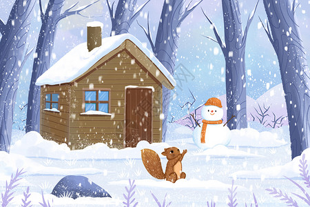 雪松鼠雪中的松鼠插画