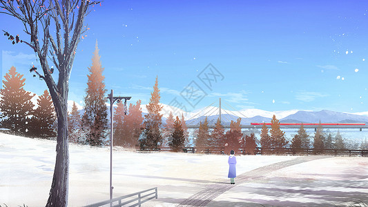 冬至里公园冬天的美丽景色插画
