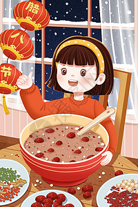腊八节吃腊八粥的女孩背景图片