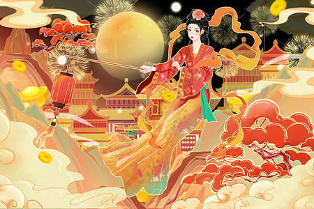 中国风国潮2023兔年春节过年海报插画背景图片