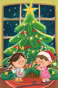 两个故事圣诞节的快乐聚会插画
