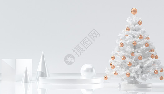 白色圣诞C4D圣诞节展台背景设计图片