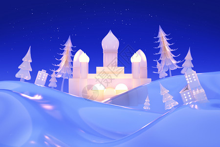 冬日梦幻城堡背景高清图片