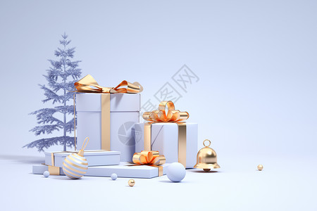 圣诞树下圣诞节礼盒场景设计图片