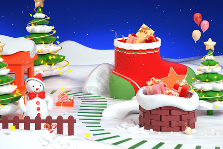 圣诞节烟囱圣诞节雪地场景设计图片