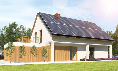 别墅太阳能3D太阳能光伏板场景设计图片