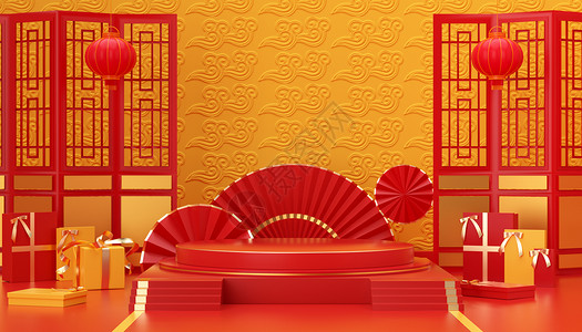 C4D新年喜庆展台背景背景图片