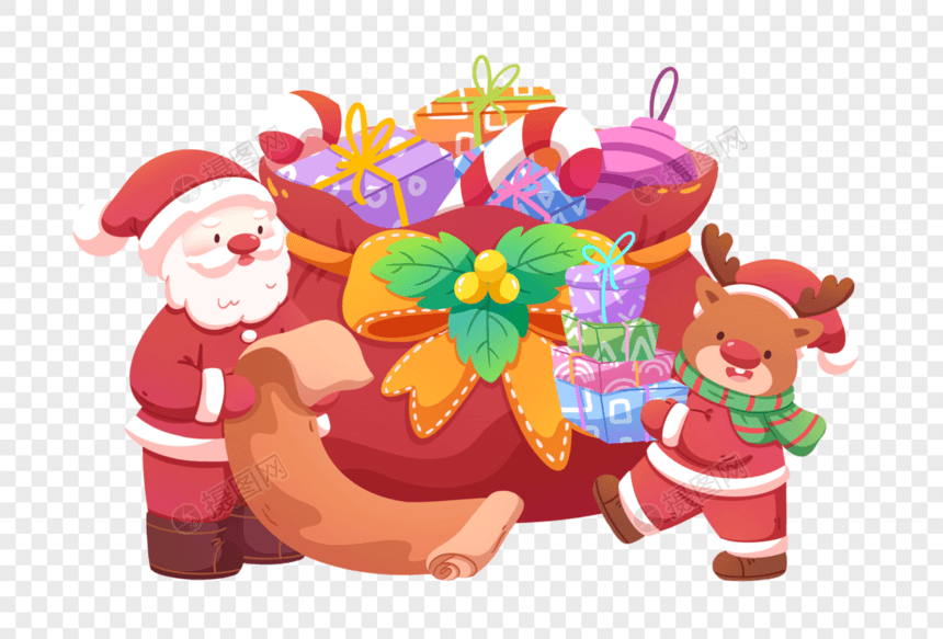 圣诞老人和麋鹿送礼物图片