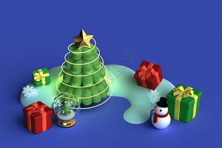圣诞礼物水晶球3D水晶球圣诞节场景设计图片