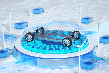 汽车电池压3D新能源能源转换场景设计图片