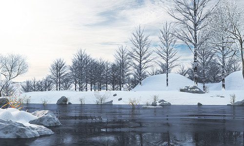 冬季河流3D冬天雪景设计图片