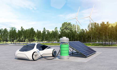 清洁桶3D新能源汽车充电场景设计图片