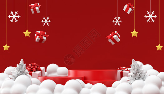 雪花星星素材C4D圣诞节展台设计图片