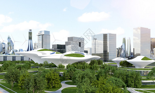生态湿地公园3D新能源科技城市场景设计图片