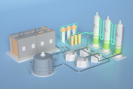 电站模型C4D新能源氢能环保能源绿色储存3D模型元素插画